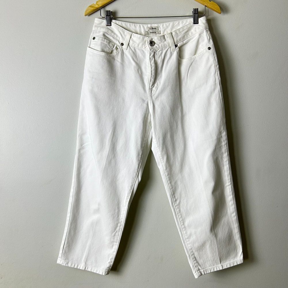 L.L. Bean White High Rise Zip Fly Classic Fit Casual Capri Denim Jeans Size 8